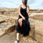 Lahari Shari Instagram - Conquering new heights and unleashing my inner strength. Standing tall and slaying every challenge that comes my way. ✨🖤💃 #Fearless #Powerful #Unstoppable #PosingLikeAPro #StandingTall #RockingThePose #RockOn Designer and Stylist : @adamohyd Gandikota Adventure Trip