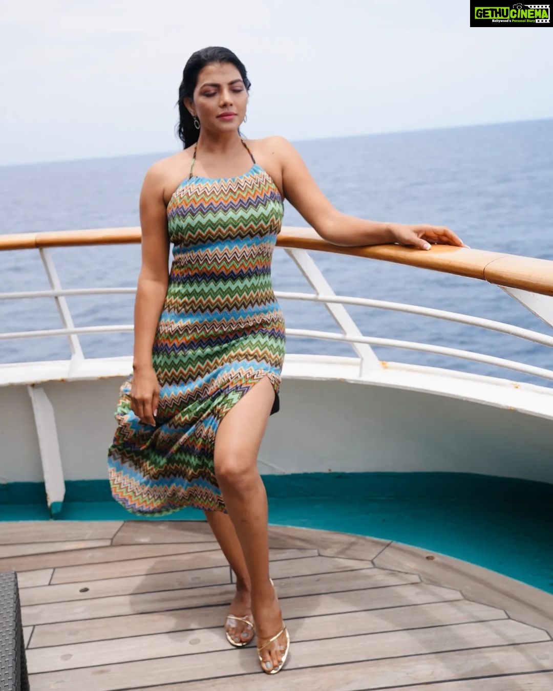 Lahari Shari Instagram - Cruising through life, feeling the salty air and loving every moment. 🚢💫 🌊✨ Photographer : @troyphotographyofficial #PositiveVibes #HappySunday #LifeIsAJourney #SeasTheDay #SeaBreeze #SunKissed #CruiseModeActivated #CruiseLife #FeelingAwesome #LivingMyBestLife