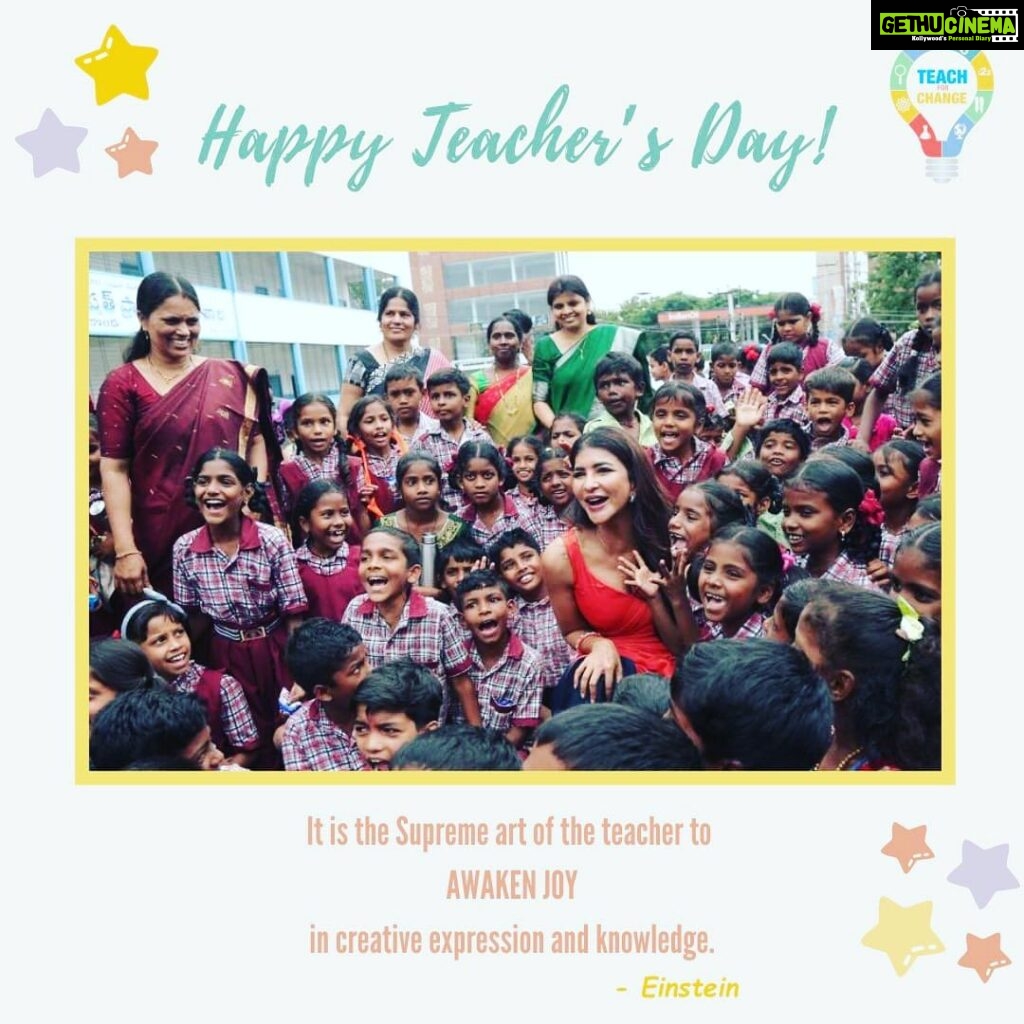 Lakshmi Manchu Instagram - Happy Teacher's Day😊 Dear Teacher! The pen, the books, the pencil and the classrooms, are all lifeless and meaningless, until you pour your knowledge and wisdom into it! On this teacher's day, Teach For Change gives an ode and bow to every teacher who is persistently devoting every single day to making the change happen in the students lives. Special thanks to all the teachers connected to our Smart Classrooms and PEGA Teach for Change Program. The Nation needs you, you make a Difference! #teachforchange #teacherlife #teacherday #makeadifference #volunteeringfornation #goverenmentschools #educationforall #empoweringchildren #Smartclassrooms #gratitudeoverflowing #makingadifference #transforminglives