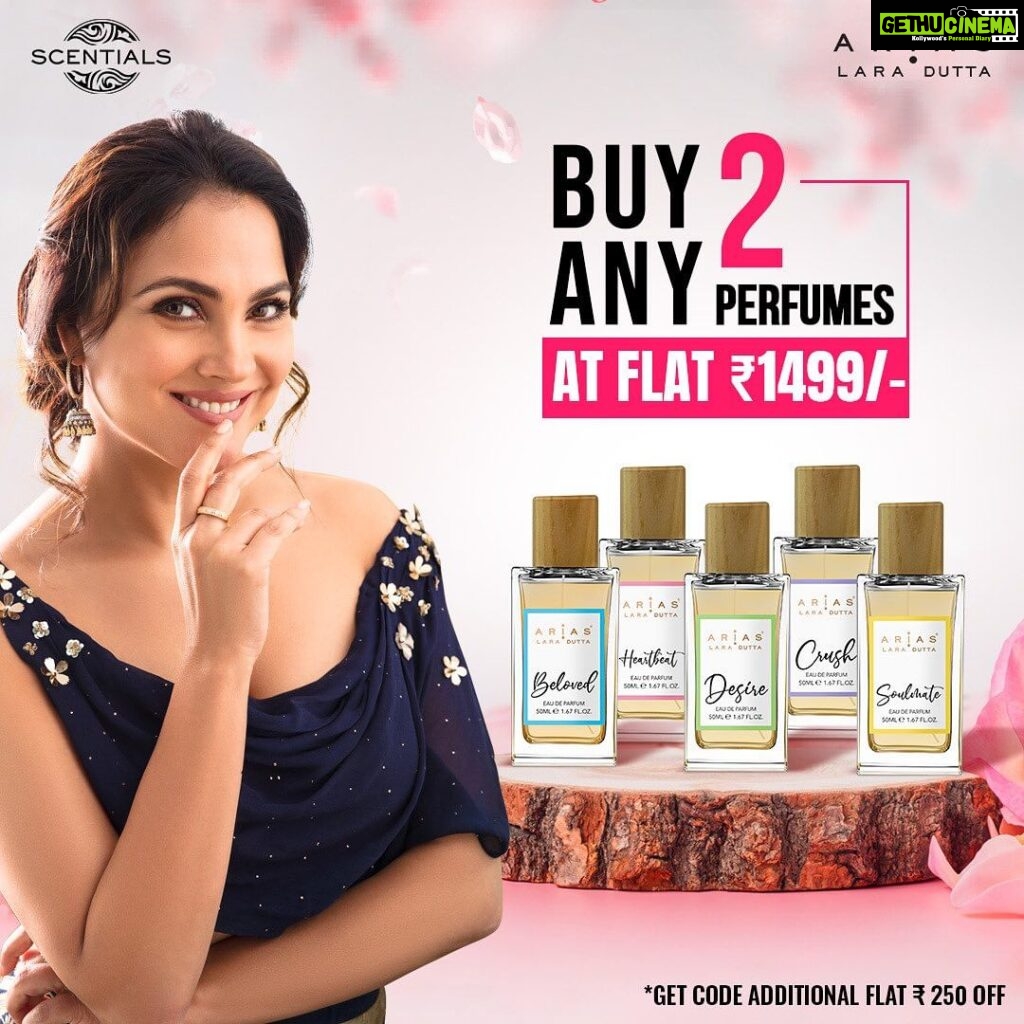Lara Dutta Instagram - Get 2 ARIAS perfumes for Rs 1499 and let premium fragrances speak volumes! #ARIAS #Laraduttabhupati #perfumes #women #sale #limitedperiodoffer