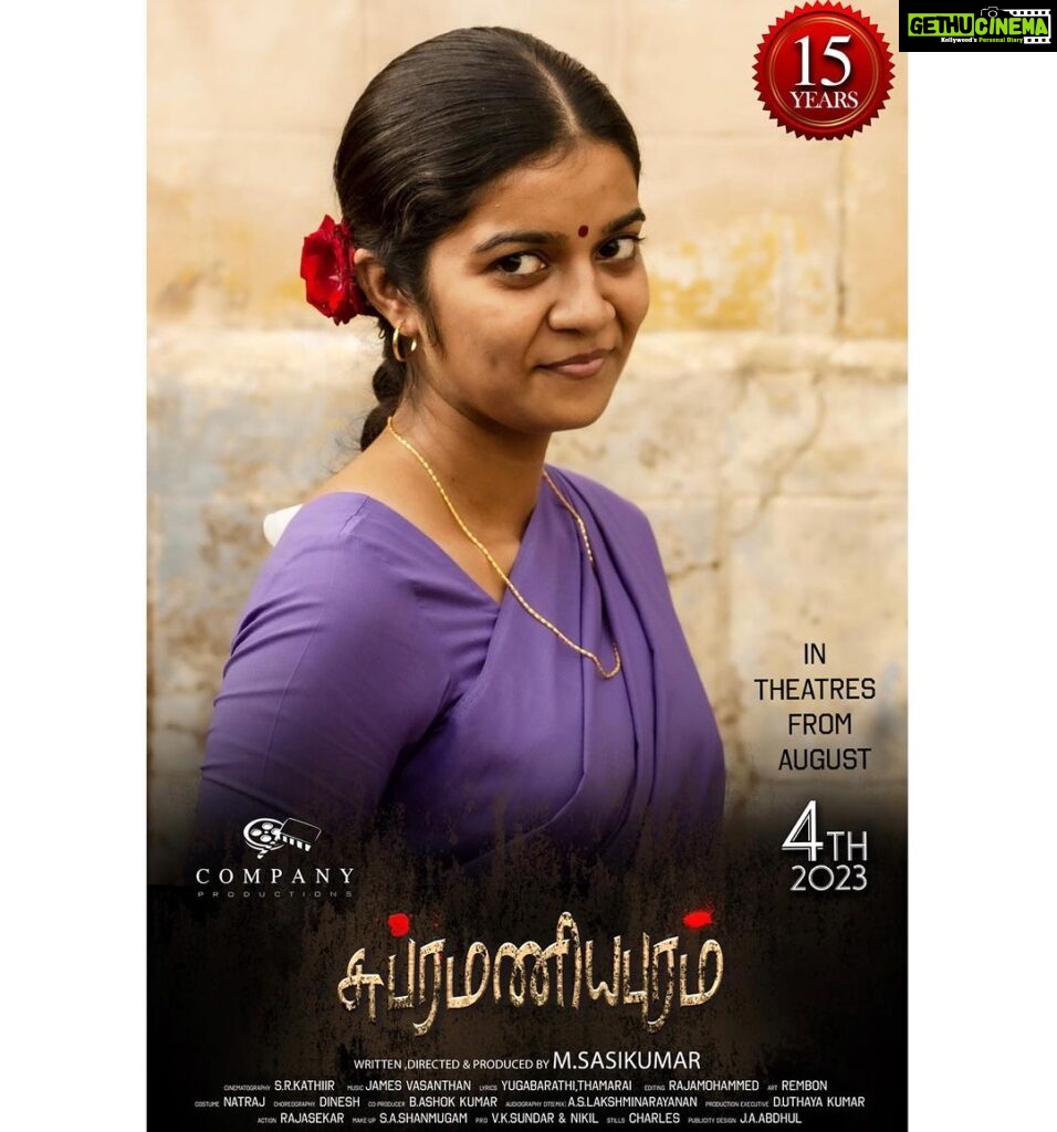 M. Sasikumar Instagram - #subramaniyapuram @swati194 as thulasi Re-Releasing on 4th August #15yearsofsubramaniapuram #theatre #Movie