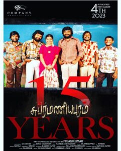 M. Sasikumar Instagram - Re-release of #Subramaniapuram in theaters all over Tamil Nadu on August 4, 2023. Relive the experience once again

#15yearsofsubramaniapuram 
#ReReleaseAug4 
@thondankani #jai @swati194  @onlynikil 
#Azhagar #paraman #thulasi #kanagu
#kasi