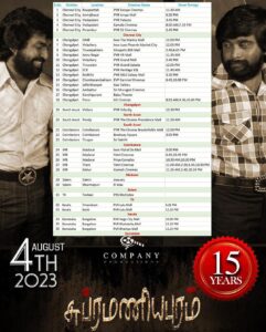 M. Sasikumar Instagram - #subramaniyapuram re releasing in 
Tamil Nadu, Kerala n Karnataka theatres from tomorrow 

#15yearsofsubramaniyapuram