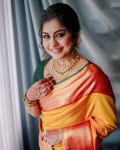 Meera Nandan Instagram - Love, arranged to perfection!

From a matrimonial site to the promise of forever, Meera and Sreeju have come a long way. After the state where parents talk among themselves, Sreeju flew from London to Dubai to meet who would become the most important person in his life; his partner for eternity and beyond. The rest of the story goes like any other, yet rich in its uniqueness – they meet, they fall in love, and they decide to spend the rest of their lives together.

Here’s to being newly engaged!🥂
.
.
.
Photographer: @lightsoncreations 
Makeup: @unnips 
Styled by: @styledbysmiji 
Jewellers: @amaera_jewels
.
.
.
#weddingphotography #engagementphotography #engagementphotos #meeranandan #meeranandanengagement #celebritywedding #celebrityengagement #celebrityweddingphotographer #celebrityweddingphotography #celebritiesofkerala #keralaweddingstyles #malayalammovies #malayalamactress #keralaactress #keralacelebrity #influencerwedding #weddingphotoinspiration #keralaweddingstyles #lightsoncreations #studioloc #teamloc