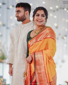 Meera Nandan Instagram - Love, arranged to perfection!

From a matrimonial site to the promise of forever, Meera and Sreeju have come a long way. After the state where parents talk among themselves, Sreeju flew from London to Dubai to meet who would become the most important person in his life; his partner for eternity and beyond. The rest of the story goes like any other, yet rich in its uniqueness – they meet, they fall in love, and they decide to spend the rest of their lives together.

Here’s to being newly engaged!🥂
.
.
.
Photographer: @lightsoncreations 
Makeup: @unnips 
Styled by: @styledbysmiji 
Jewellers: @amaera_jewels
.
.
.
#weddingphotography #engagementphotography #engagementphotos #meeranandan #meeranandanengagement #celebritywedding #celebrityengagement #celebrityweddingphotographer #celebrityweddingphotography #celebritiesofkerala #keralaweddingstyles #malayalammovies #malayalamactress #keralaactress #keralacelebrity #influencerwedding #weddingphotoinspiration #keralaweddingstyles #lightsoncreations #studioloc #teamloc