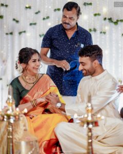 Meera Nandan Instagram - Love, arranged to perfection!

From a matrimonial site to the promise of forever, Meera and Sreeju have come a long way. After the state where parents talk among themselves, Sreeju flew from London to Dubai to meet who would become the most important person in his life; his partner for eternity and beyond. The rest of the story goes like any other, yet rich in its uniqueness – they meet, they fall in love, and they decide to spend the rest of their lives together.

Here’s to being newly engaged!🥂
.
.
.
Photographer: @lightsoncreations 
Makeup: @unnips 
Styled by: @styledbysmiji 
Jewellers: @amaera_jewels
.
.
.
#weddingphotography #engagementphotography #engagementphotos #meeranandan #meeranandanengagement #celebritywedding #celebrityengagement #celebrityweddingphotographer #celebrityweddingphotography #celebritiesofkerala #keralaweddingstyles #malayalammovies #malayalamactress #keralaactress #keralacelebrity #influencerwedding #weddingphotoinspiration #keralaweddingstyles #lightsoncreations #studioloc #teamloc