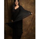 Megha Akash Instagram - I’ll stop wearing black when they make a darker colour 🖤 Ravanasura promotions ✨ Styled by @officialanahita Outfit: @rangrez.ethnic Pic: @infini8stories #workmode #promotions #Ravanasura
