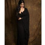 Megha Akash Instagram - I’ll stop wearing black when they make a darker colour 🖤 Ravanasura promotions ✨ Styled by @officialanahita Outfit: @rangrez.ethnic Pic: @infini8stories #workmode #promotions #Ravanasura