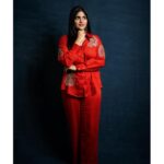 Megha Akash Instagram - Ravanasura promotions ♥️ Styled by @officialanahita Outfit: @gulaalindia Pic: @infini8stories #red #love #workmode