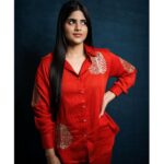 Megha Akash Instagram - Ravanasura promotions ♥️ Styled by @officialanahita Outfit: @gulaalindia Pic: @infini8stories #red #love #workmode