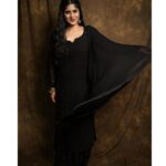 Megha Akash Instagram - I’ll stop wearing black when they make a darker colour 🖤 Ravanasura promotions ✨ Styled by @officialanahita Outfit: @rangrez.ethnic Pic: @infini8stories #workmode #promotions #Ravanasura