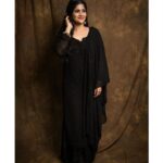 Megha Akash Instagram - I’ll stop wearing black when they make a darker colour 🖤 Ravanasura promotions ✨ Styled by @officialanahita Outfit: @rangrez.ethnic Pic: @infini8stories #workmode #promotions #Ravanasura