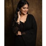 Megha Akash Instagram - I’ll stop wearing black when they make a darker colour 🖤 Ravanasura promotions ✨ Styled by @officialanahita Outfit: @rangrez.ethnic Pic: @infini8stories #workmode #promotions #ravanasura