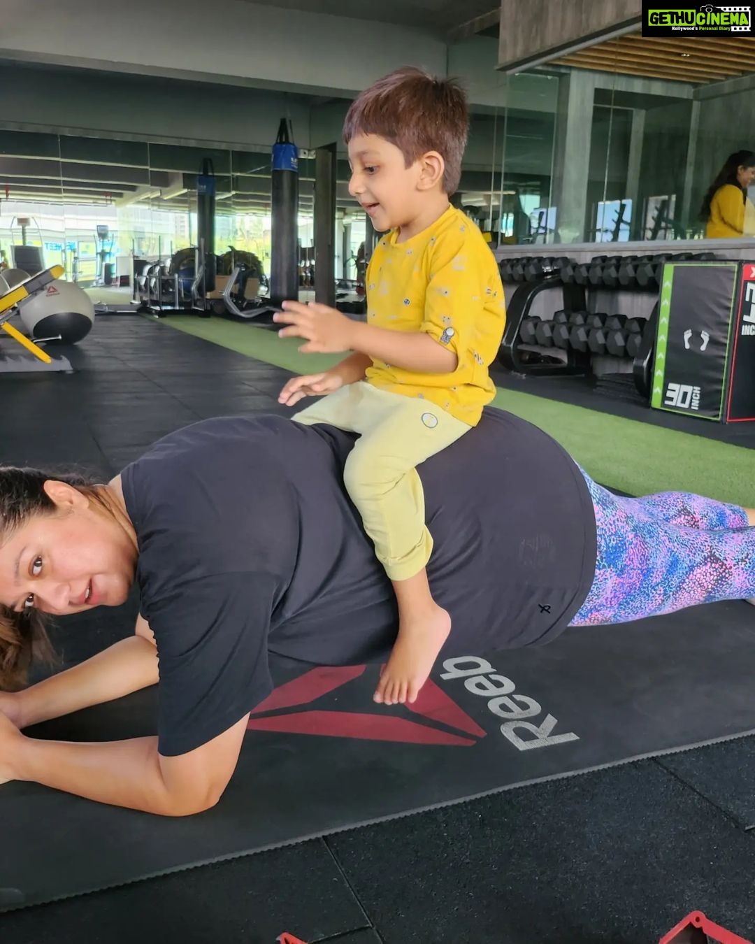Meghana Raj Instagram - M.O.T.I.V.A.T.I.O.N . . . MY GYM BUDDY! @chirusarja #raayanrajsarja JP Nagar, Bangalore South