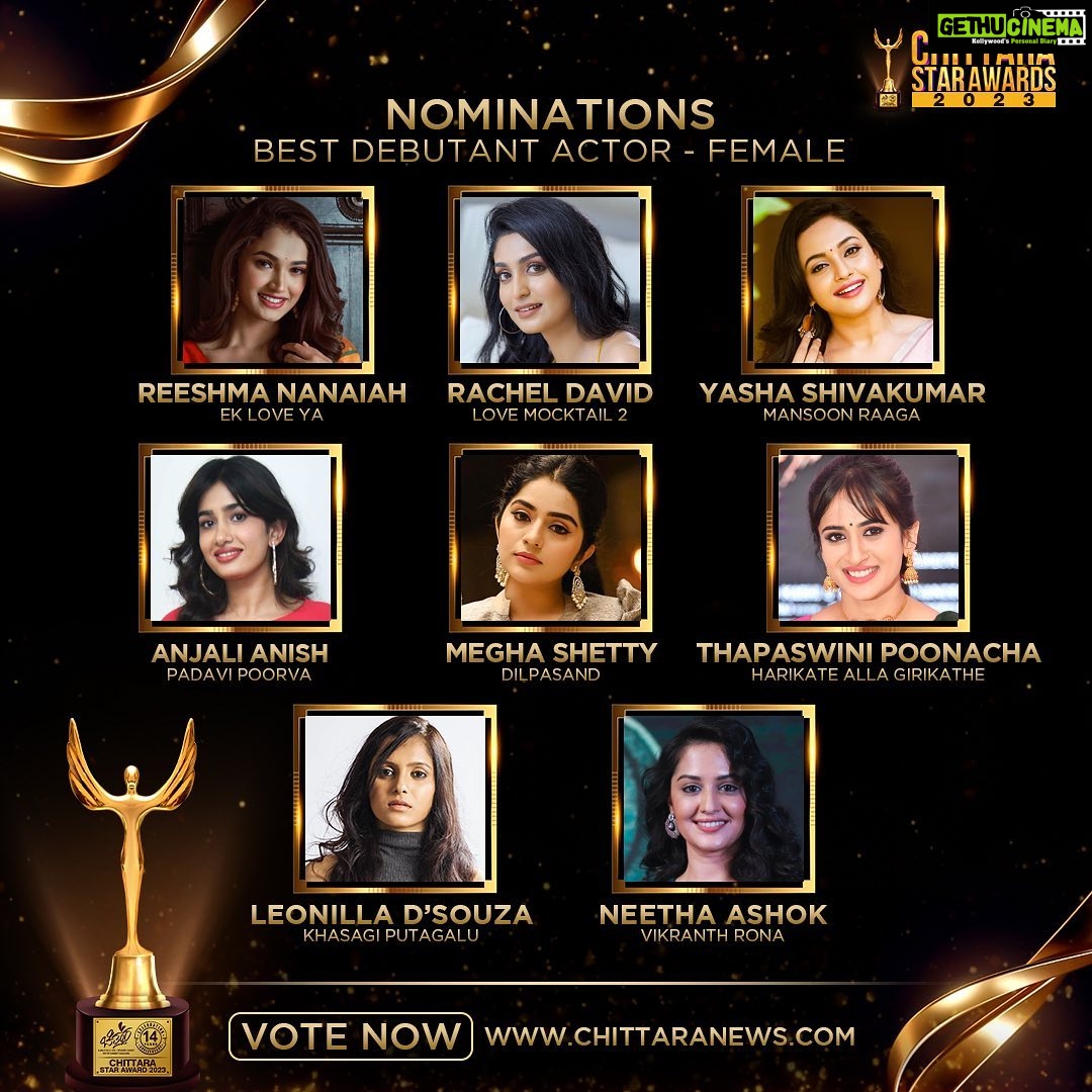 Meghana Raj Instagram - Instagram Here's presenting the nominations for Best Debutant Actor - Female for the #ChittaraStarAwards2023. Congratulations and Best Wishes for all the nominees and entire team of @chittaramedia π . . @reeshma_nanaiah @racheldavidofficial @yashashivakumar @anjaliianish @meghashetty_officiall @thapaswini__poonacha @leonillashwethadsouza @neethaashok01 . . #ReeshmaNanaiah #RachelDavid #YashaShivaKumar #AnjaliAnish #MeghaShetty #ThapaswiniPoonacha #LeonillaDsouza #NeethaAshok . . #EkLoveYa #LoveMocktail2 #MansoonRaaga #PadaviPoorva #DilPasand #HarikatheAllaGirikathe #KasagiPutagalu #VikranthRona . . #ChittaraStarAwards2023 #BestDebutantActorFemale #CSA2023 #ChittaraStarAwards #ChittaraFilmMagazineAwards