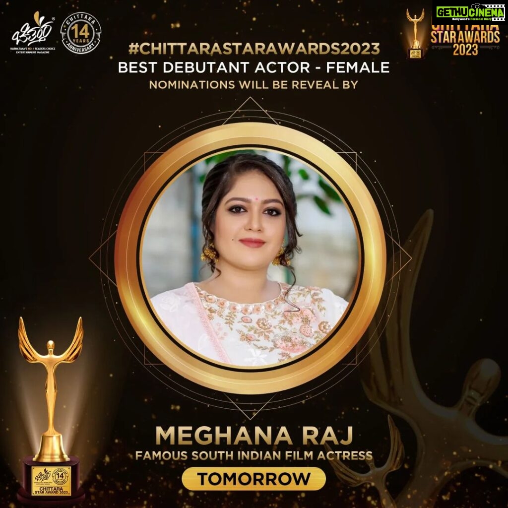 Meghana Raj Instagram - Famous South Indian Film Actress @megsraj will reveal #BestDebutantActorFemale Category Nominations Of #ChittaraStarAwards2023. Stay Tuned for more Updates🤩❤️ #MeghanaRaj #ChittaraStarAwards2023 #CSA2023 #ChittaraMagazineAwards #ChittaraStarAwards #bestdebutantactorfemale #nominations