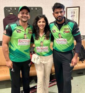 Milana Nagaraj Instagram - Congratulations on getting into finals after two crazy matches!! Good luck for finals🫶🏼 @darling_krishnaa @sureshraina3 @dhananjaya_ka 
#gangawarriors
#milananagaraj