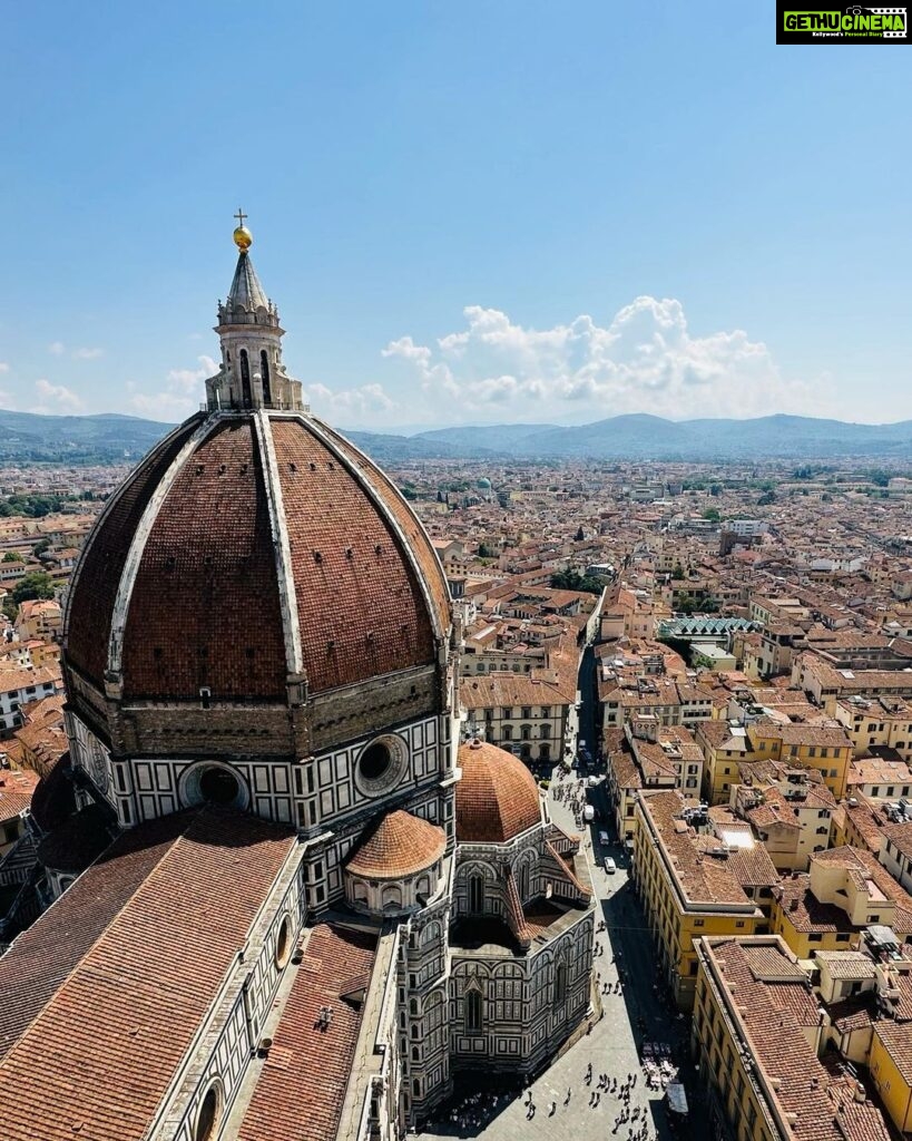 Milana Nagaraj Instagram - A day in Florence🧡 1. In the streets of Florence 2. City view from Piazzale Michelangelo 3. Tired, wondering what to eat😜 4. Pitti Palace 5. Selfie with darling! 6. Stunning View of Florence from Giottos bell tower 7. Basilica of Santha Croce #italy #florence #travel2023 #milananagaraj Florence, Italy