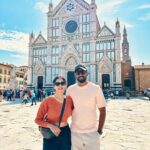 Milana Nagaraj Instagram - A day in Florence🧡 1. In the streets of Florence 2. City view from Piazzale Michelangelo 3. Tired, wondering what to eat😜 4. Pitti Palace 5. Selfie with darling! 6. Stunning View of Florence from Giottos bell tower 7. Basilica of Santha Croce #italy #florence #travel2023 #milananagaraj Florence, Italy