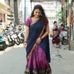 Misha Ghoshal Instagram - No dress looks more prettier than a pakka traditional attire ❤️ 1st time doing a photoshoot wearing a half saree ❤️ MUA - @prithika_makeovers Outfit- @shansika1 Jewellery- @aaranyarentaljewellery Styling- @dharshinisundaram PC: @0watts_0