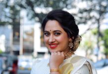 Miya George Instagram - Happy Vishu 🌼 Mua @femy_antony__ Saree @ar_handlooms_kuthampully Jewelry @ezerjewellery Clicks @abinprasad_cherthala Styling @sabarinathk_