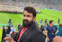 Mohanlal Instagram - At Lusail Stadium, joining the world to witness the clash of the titans and partake in the world's favourite madness! Awaiting a phenomenal and entertaining game from the bests, just like you all! #FIFAWorldCup #ArgentinaVsFrance #fifa