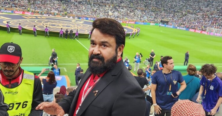 Mohanlal Instagram - At Lusail Stadium, joining the world to witness the clash of the titans and partake in the world's favourite madness! Awaiting a phenomenal and entertaining game from the bests, just like you all! #FIFAWorldCup #ArgentinaVsFrance #fifa
