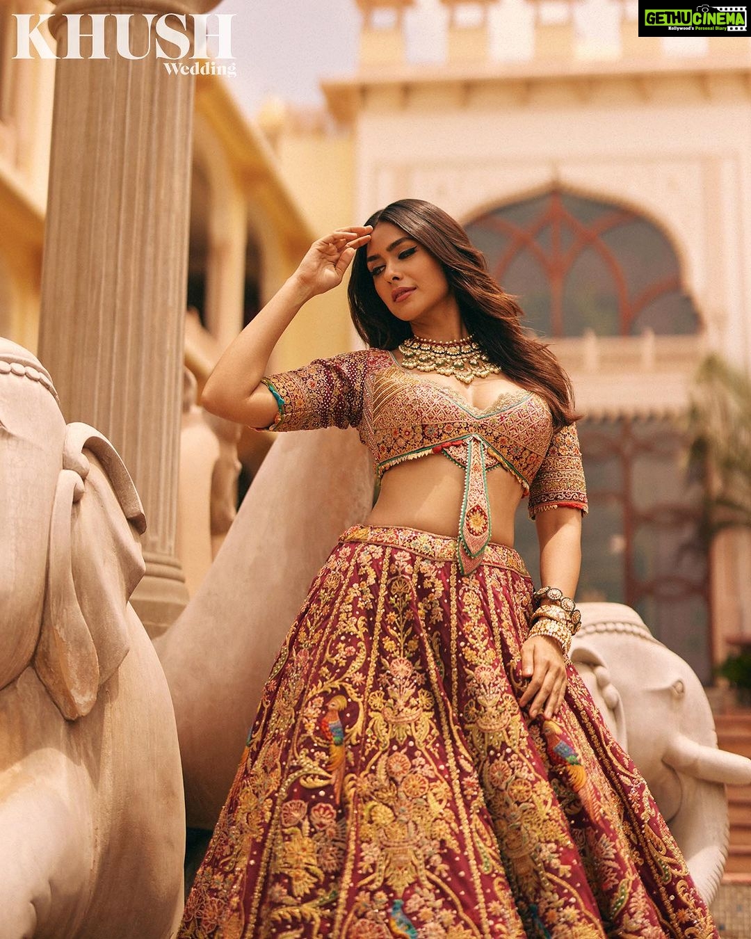 Mrunal Thakur Instagram - Splash of Indian finery for @khushmag's latest issue! β€βπ₯ Wearing @rimpleandharpreet ββ Editor-in-chief: @sonia_ullah Photography: @vanshvirmani Creative Director: @mannisahota_ Fashion Editor: @vikas_r Jr. Fashion Editor: @tanishqmalhotraa Jewellery: @the_izzari Makeup: @missblender Hair: @pushkinbhasin Videography: @studiothirty6_films Styling Assistant: @thestylethesaurus_ Location: @rajasthalijaipur #KhushWedding #Khushmagazine #MrunalThakur