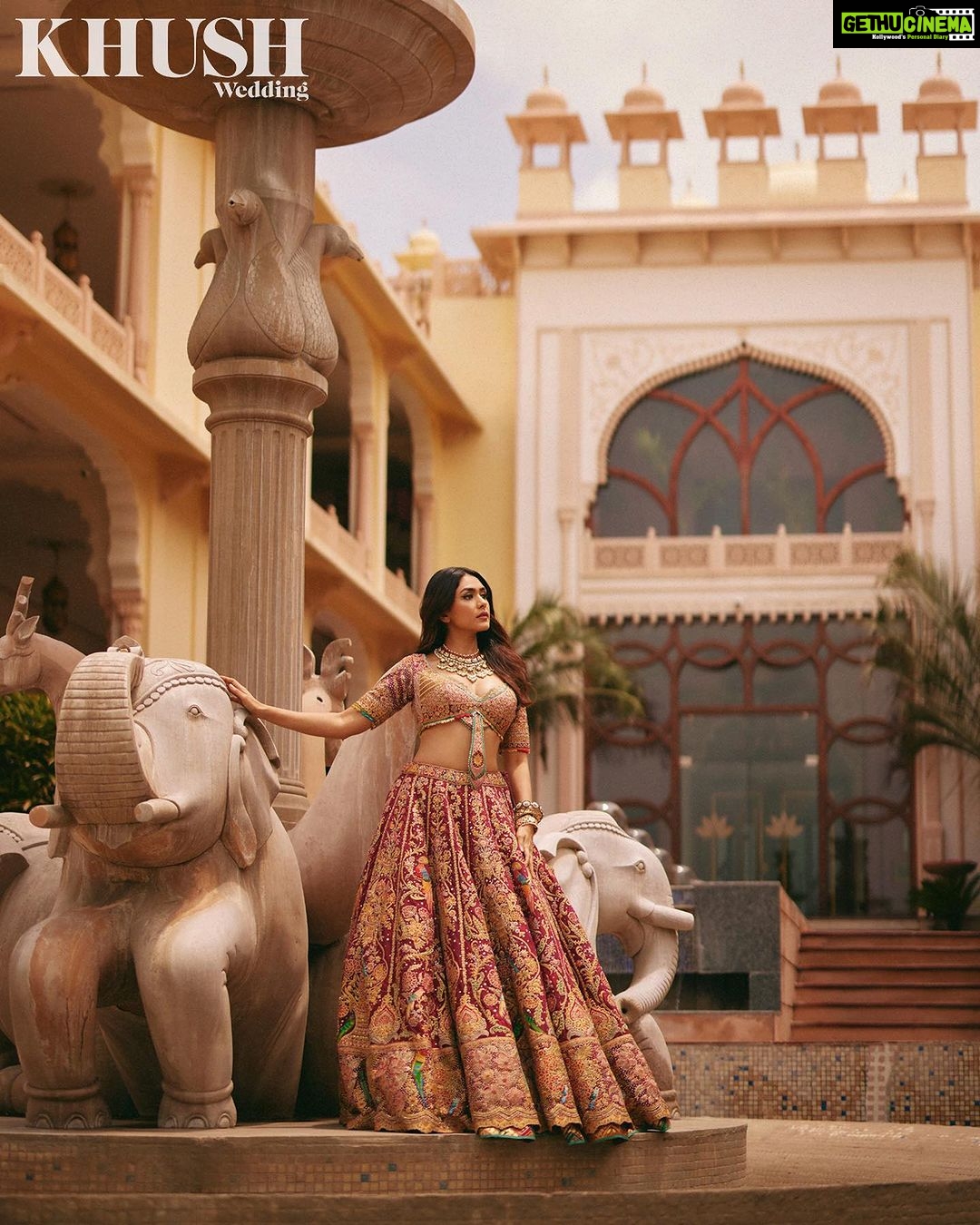 Mrunal Thakur Instagram - Splash of Indian finery for @khushmag's latest issue! β€βπ₯ Wearing @rimpleandharpreet ββ Editor-in-chief: @sonia_ullah Photography: @vanshvirmani Creative Director: @mannisahota_ Fashion Editor: @vikas_r Jr. Fashion Editor: @tanishqmalhotraa Jewellery: @the_izzari Makeup: @missblender Hair: @pushkinbhasin Videography: @studiothirty6_films Styling Assistant: @thestylethesaurus_ Location: @rajasthalijaipur #KhushWedding #Khushmagazine #MrunalThakur