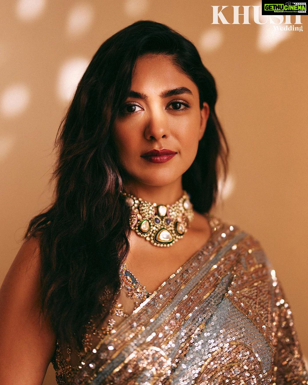 Mrunal Thakur Instagram - Splash of Indian finery for @khushmag's latest issue! β€βπ₯ Wearing @rimpleandharpreet ββ Editor-in-chief: @sonia_ullah Photography: @vanshvirmani Creative Director: @mannisahota_ Fashion Editor: @vikas_r Jr. Fashion Editor: @tanishqmalhotraa Jewellery: @the_izzari Makeup: @missblender Hair: @pushkinbhasin Videography: @studiothirty6_films Styling Assistant: @thestylethesaurus_ Location: @rajasthalijaipur #KhushWedding #Khushmagazine #MrunalThakur
