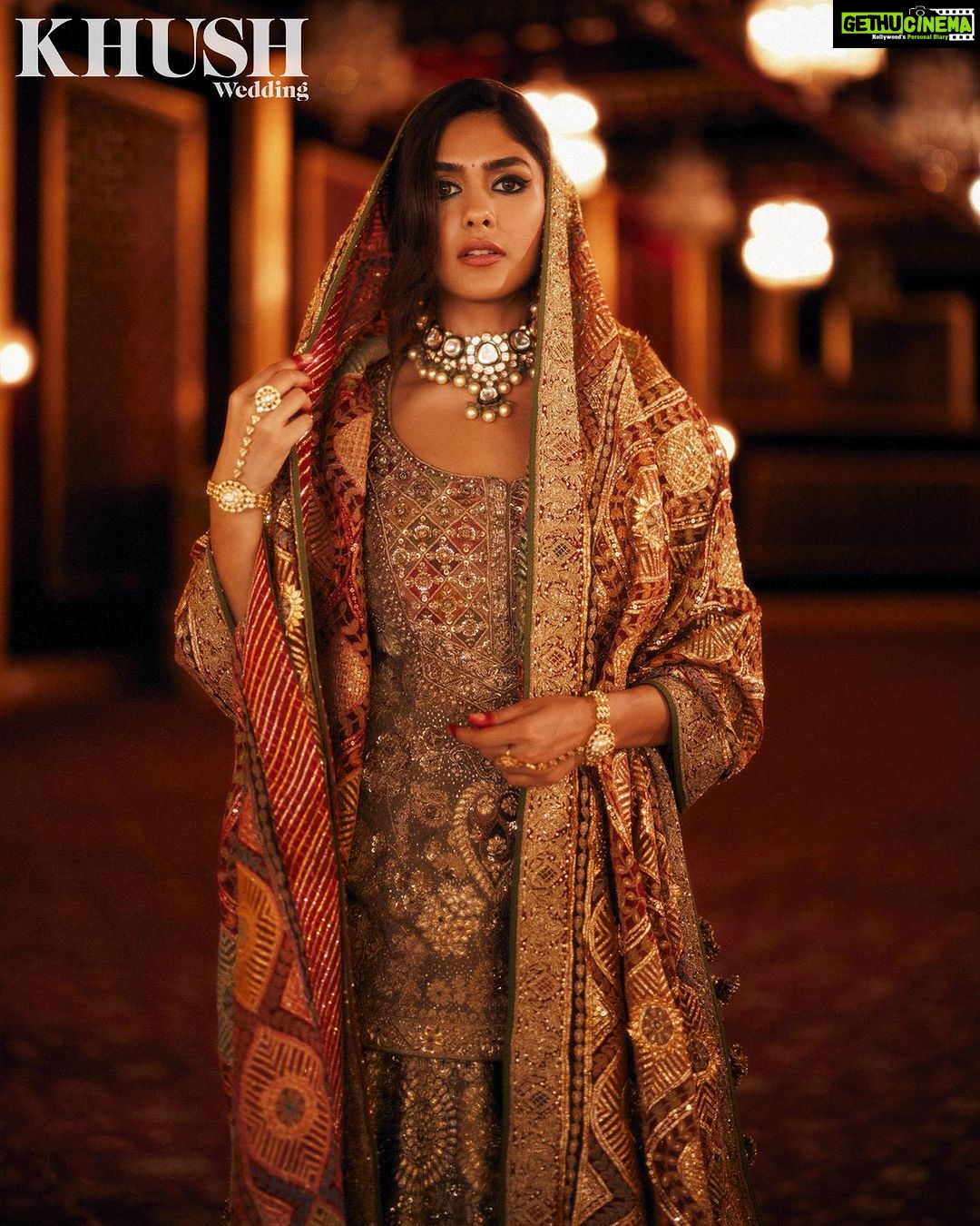 Mrunal Thakur Instagram - Splash of Indian finery for @khushmag's latest issue! β€βπ₯ Wearing @rimpleandharpreet ββ Editor-in-chief: @sonia_ullah Photography: @vanshvirmani Creative Director: @mannisahota_ Fashion Editor: @vikas_r Jr. Fashion Editor: @tanishqmalhotraa Jewellery: @the_izzari Makeup: @missblender Hair: @pushkinbhasin Videography: @studiothirty6_films Styling Assistant: @thestylethesaurus_ Location: @rajasthalijaipur #KhushWedding #Khushmagazine #MrunalThakur