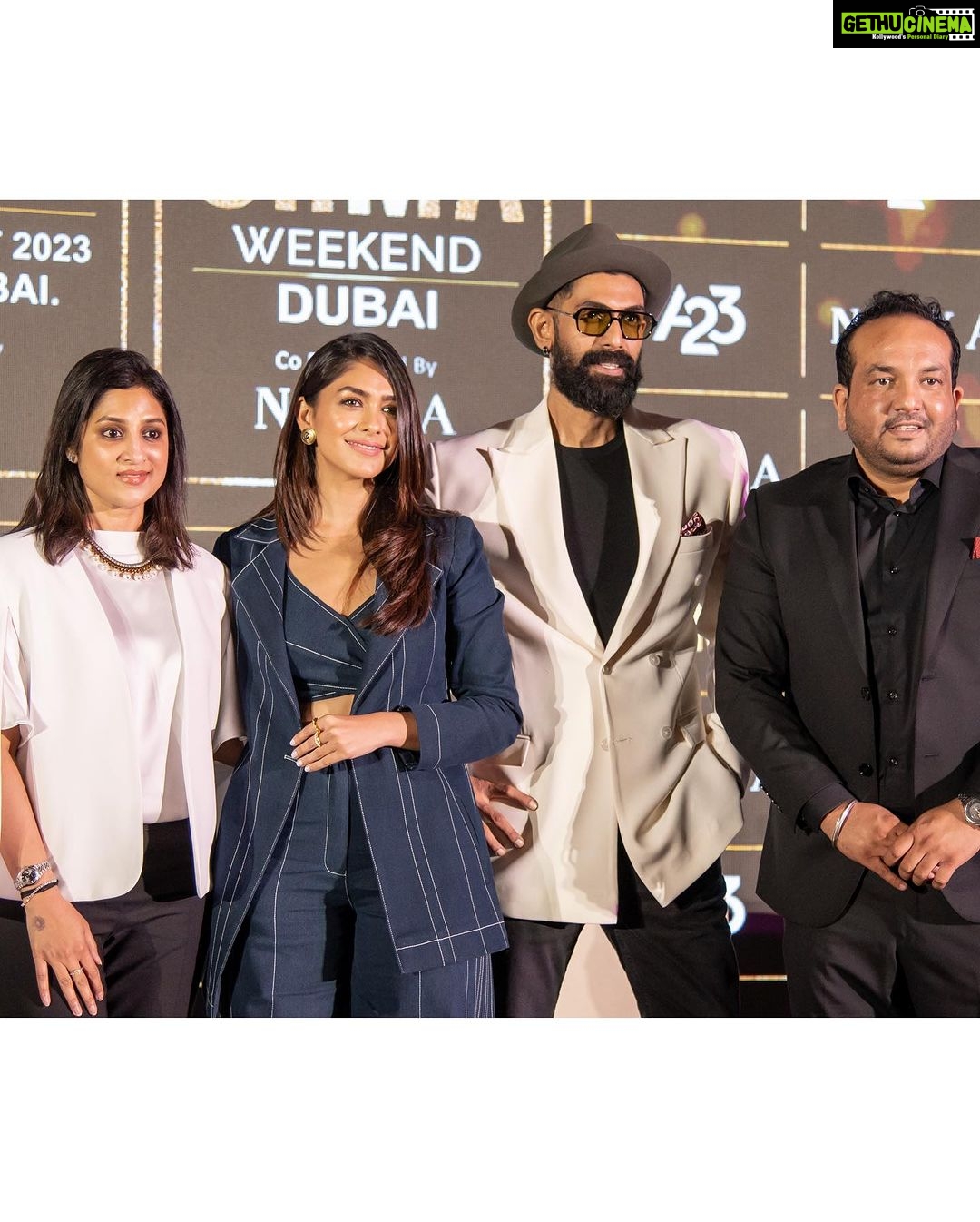 Mrunal Thakur Instagram - This is what I’d call a day well spent. Thank you @siimawards for inviting me to be a part of this event today. For me #SIIMA is a platform that has consistently encouraged and honoured so many talents over the years. A special shout out to Vishnu Vardhan garu and Brinda Prasad garu for spearheading this, year after year. @ranadaggubati as always, such a pleasure (and so much fun) sharing the stage with you. Looking forward to celebrating the true beauty of Indian cinema, beyond borders and languages at the @siimawards on Sept 15 & 16.