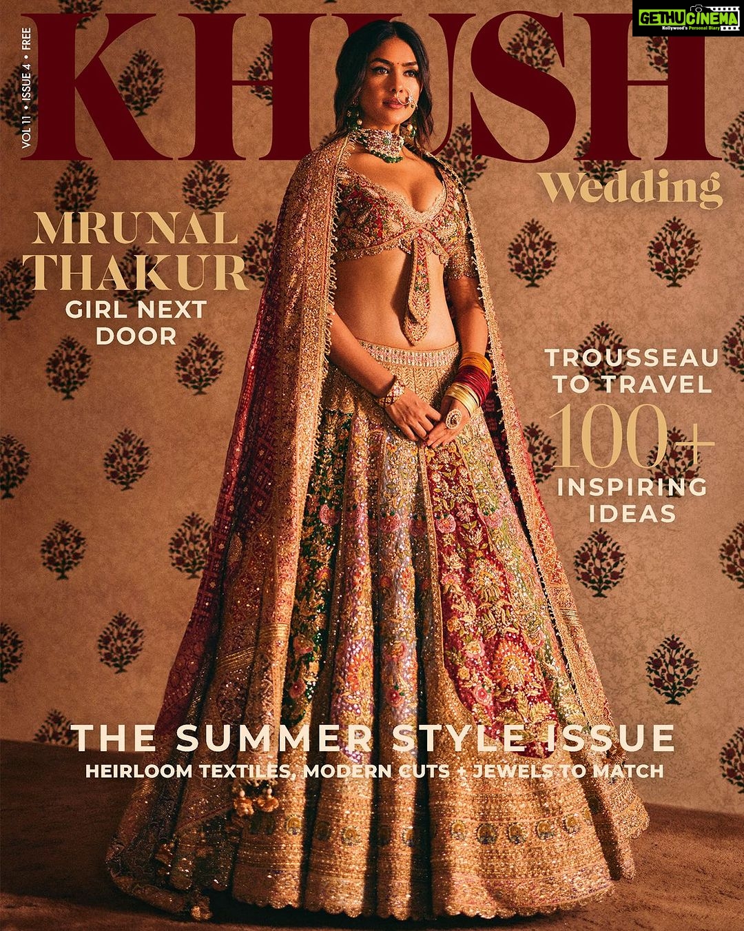 Mrunal Thakur Instagram - Playing bride as covergirl for @khushmag’s latest issue. Wearing @rimpleandharpreet —— Editor-in-chief: @sonia_ullah Photography: @vanshvirmani Creative Director: @mannisahota_ Fashion Editor: @vikas_r Jr. Fashion Editor: @tanishqmalhotraa Jewellery: @the_izzari Makeup: @missblender Hair: @pushkinbhasin Videography: @studiothirty6_films Styling Assistant: @thestylethesaurus_ Location: @rajasthalijaipur #KhushWedding #Khushmagazine #MrunalThakur
