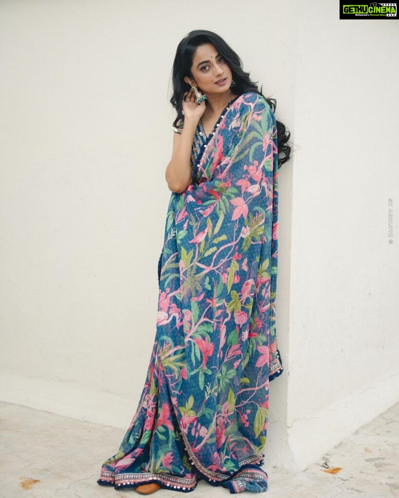 Namitha Pramod Instagram - In my element 💙🦋 Captured by : @sk_abhijith Wearing : @issadesignerstudio Styled by : @rashmimuraleedharan MUA : @amal_ajithkumar #photography #dressesupforanevent #pictures #saree #picoftheday #her #element #instagram