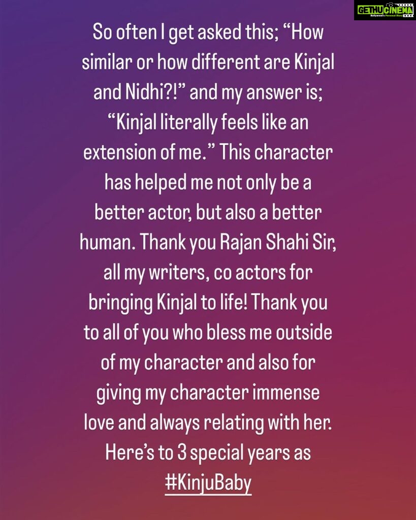 Nidhi Shah Instagram - The amount of love I get from you guys is beyond imagination. Thank you for the love and blessings 🤗 happy 3 years kinju baby 💕 @rajan.shahi.543 @directorskutproduction @starplus