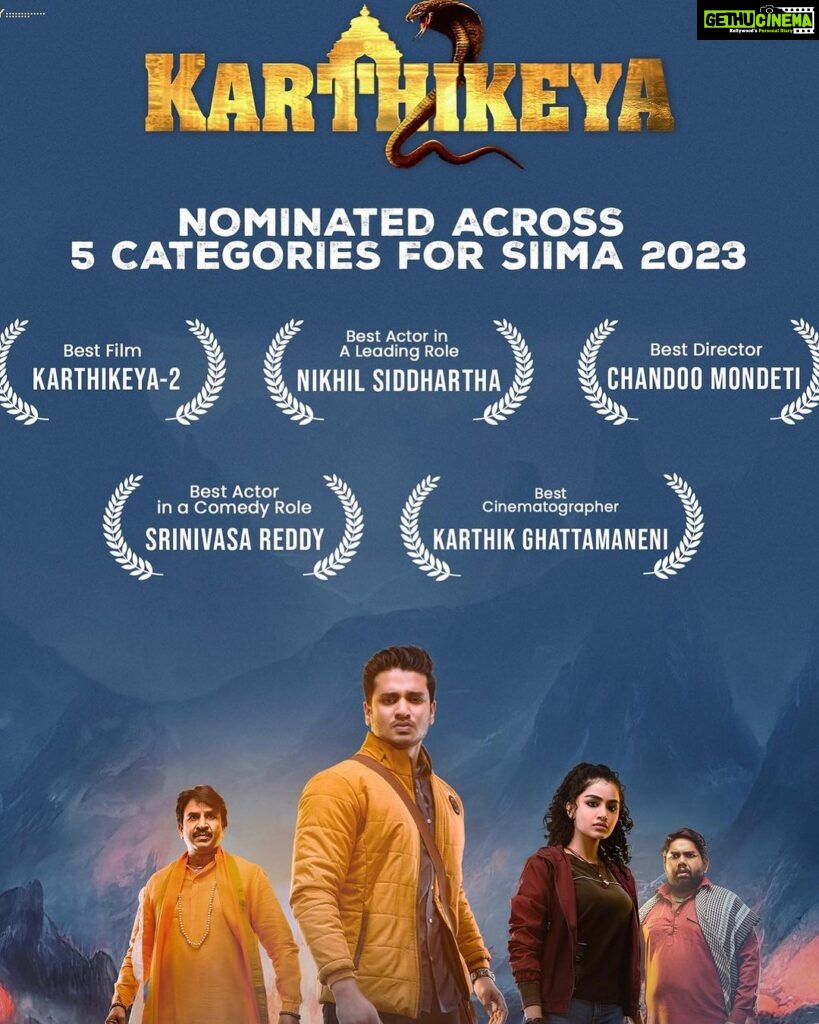 Nikhil Siddhartha Instagram - We r Nominated Best Actor @siimawards for #Karthikeya2 and 5 more categories including Best Picture Do Vote here👉🏽 https://siima.in/index.php/awards-2022/ @chandoo.mondeti @actorysr @anupamaparameswaran96 @harshachemudu @aaartsofficial @peoplemediafactory @kaalabhairava7