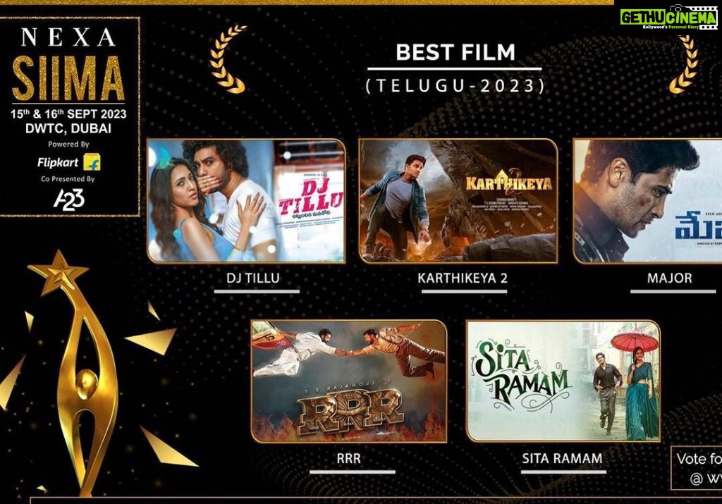Nikhil Siddhartha Instagram - Happy #Karthikeya2 is Nominated for #BestFilm @siimawards along with some magnificent films. #siima #siimaawards #RRR #seetharamam #major #djtillu @peoplemediafactory @aaartsofficial @chandoo.mondeti @anupamaparameswaran96 @anupampkher @harshachemudu @kaalabhairava7