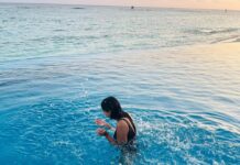 Nikita Dutta Instagram - Life is always better watching sunsets on a beach, while also sitting in a pool 🖤 🌊 . . . #Throwback #Maldives #IndianOcean #hideawaybeachmaldives #signaturecollectionmaldives . . . Outfit by @mezzalunafashions styled by @jaferalimunshi assisted by @ankitha_chauhan @sr_styleco 📍: @hideawaybeachmaldives @signaturecollectionmaldives @lilytoursmaldives