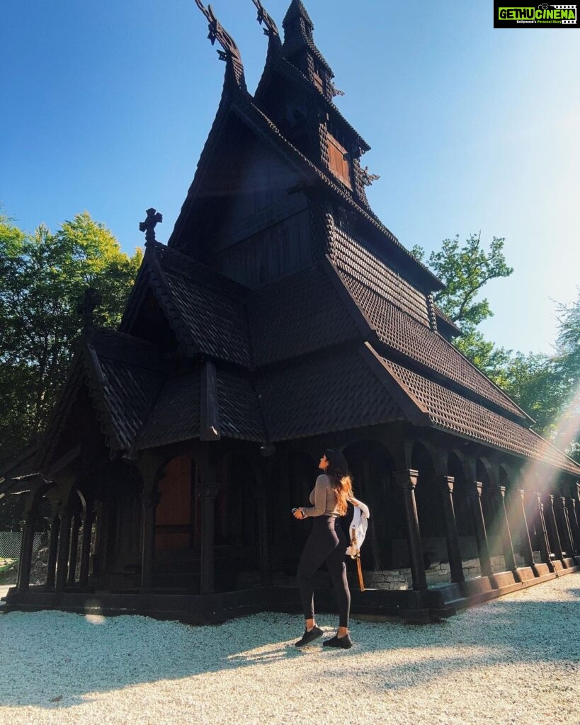 Nivetha Pethuraj Instagram - It was first built in the year 1170 in Fortun and later moved to Fantoft in 1883.. it felt surreal being in and around it.. 🤍 Fantoft Stave Church