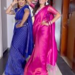 Pallavi Gowda Instagram - Finally we did it together 🙈😜 staytuned for more reels together 😜😂🙈 hopefully My beautiful saree by @buttabomma_secrets Jewellery by @swarnam_varnam