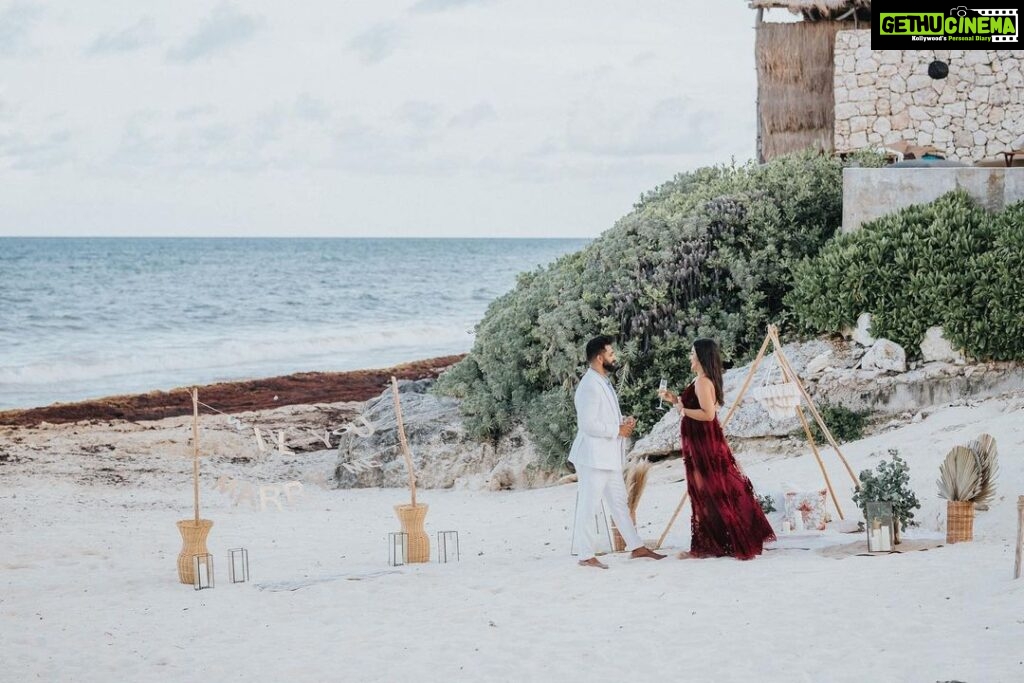 Pooja Jhaveri Instagram - And she said “YES” 🥂 08/12/2023 >> 12/08/2023 #JASHAN for life !! @jashan_ka_din 📸 : @ptaufiqphotography 📍: @habitastulum #engaged #proposal #marryme #willyoumarryme #taken #weddingbells #wedding #bride #bridetobe #groom #dreamproposal #proposal #surpriseproposal #beachproposal #ring #shesaidyes #isaidyes #bff #bestfriendforever #friendsforever