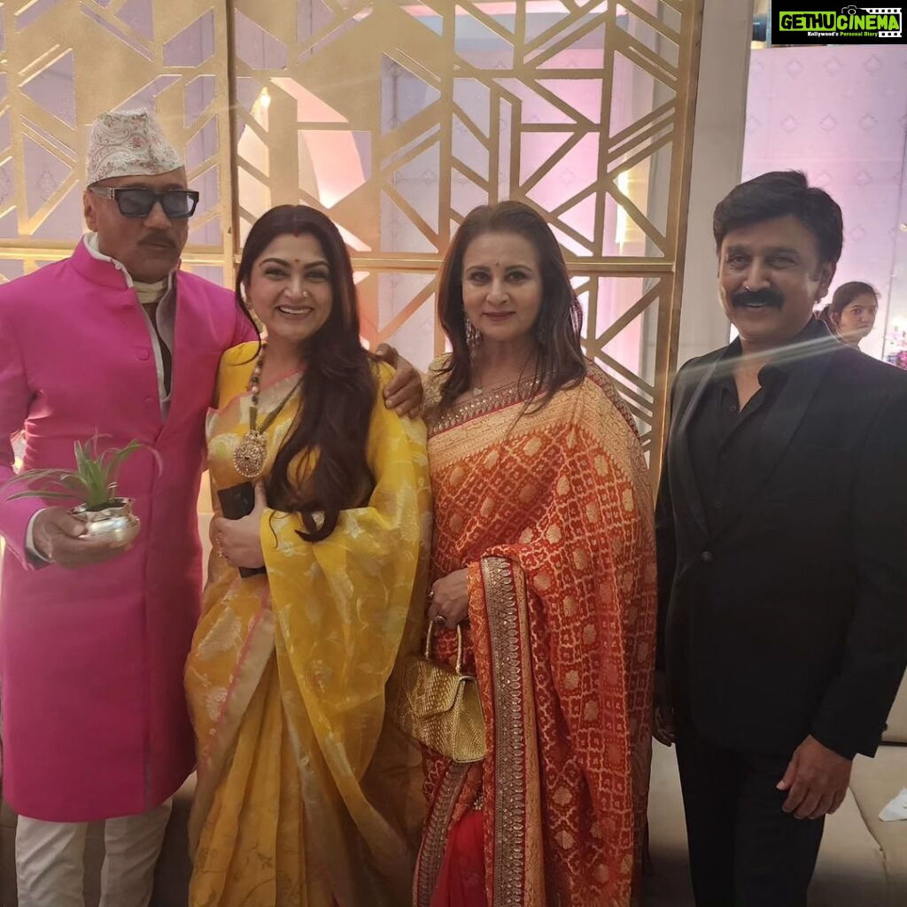 Poonam Dhillon Instagram - Being part of Friends Children's wedding is Real Joy . Happiness is to be shared congratulations To proud mother Sumalatha . Wish all the best of Married life to Abisheik & Aviva .. Really Beautiful couple . So nice to meet up with my Buddies Jackie & Khusboo and see RameshArvind after ages . @avivabidapa @sumalathaamarnath @abishekambareesh @prasad_bidapa Tripura vasini.Palace Ground