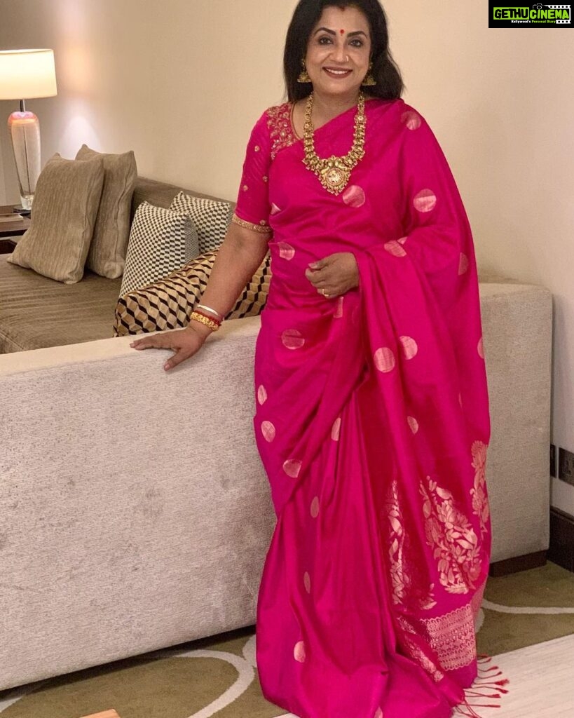 Poornima Bhagyaraj Instagram - Dressed up in my favourite pink for #raavanakottam audio launch💞Blouse by @poornimas_store jewellery by @mspinkpantherjewel