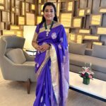 Poornima Bhagyaraj Instagram – Love this MS blue saree. Thanks @suhasinihasan  and @suresh.chakravarthy  for these photos. Love the special jewellery from @rimliboutique and blouse from @poornimas_store