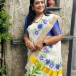 Poornima Bhagyaraj Instagram – Happy Onam to one and all. Dress up in this festive season in the traditional attire . Thank you @muralpriya  for this exquisite hand painted set mundu. I absolutely love it. Unusual shades of royal purple matched with a beautiful patchwork blouse in violet brocade by @poornimas_store and photos by my darling @kikivijay11