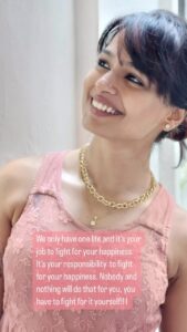 Poornitha Instagram - One life!!!
#takecareofyourself #loveyourself #happiness