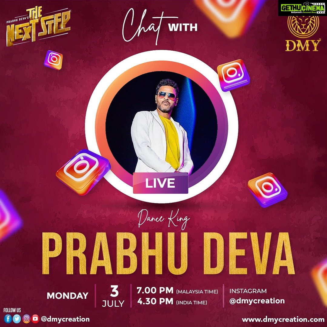 Prabhu Deva Instagram - A CHAT WITH DANCE KING 💬 🕺 Want to know more about #PDsTheNextStep❓ Let’s ask the legend himself 🌟😍 Join us for an energetic Instagram Live Session on our official Instagram Page ✅ @prabhudevaofficial @dmy88_ @f.rahman88 #DMY #DMY2023 #PDsTheNextStep #PrabhuDeva LIVE