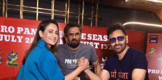 Preeti Jhangiani Instagram - Great press meet with @suniel.shetty sir yday and @jhangianipreeti @propanjaleague now showing on @sonysportsnetwork 🔥🔥🔥 Mumbai, Maharashtra