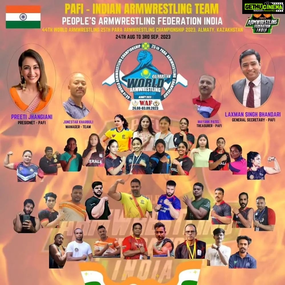 Preeti Jhangiani Instagram - . Message from the general secretary, UTTAR PRADESH ARM WRESTLING ASSOCIATION for the INDIAN ARMWRESTLING TEAM which is going to participate in :- 44th WORLD ARMWRESTLING AND 25th WORLD PARA-ARMWRESTLING CHAMPIONSHIPS August 24th to September 3rd, 2023. Almaty, Kazakhstan. ____________________________ Dear PAFI Indian team, As you embark on this incredible journey to the World Arm Wrestling Championship, we want to extend our heartfelt best wishes and unwavering support. Your dedication, discipline, and unyielding determination have brought you to this moment, representing not just yourselves but an entire nation. In the arena, where strength meets strategy, may you find the power within to conquer challenges and overcome any obstacles that come your way. Your hard work and countless hours of training have prepared you for this pinnacle of competition, and we believe in your ability to shine. Remember, you are not just competing as individuals but as a united force carrying the hopes and dreams of a proud nation. Every handshake, every struggle, and every triumphant moment will resonate far beyond the confines of the arena. As you grip that table, visualize the countless hours of sweat, sacrifice, and dedication that have brought you to this stage. Let the cheers of your supporters echo in your heart, and let the camaraderie amongst your teammates bolster your spirit. Regardless of the outcome, know that you have already achieved something remarkable by reaching this level. You have showcased the spirit of sportsmanship and the resilience that defines a true champion. Your journey itself is an inspiration to aspiring athletes and enthusiasts alike. So go forth with confidence, grace, and unyielding determination. May you emerge victorious, not only in the records but in the hearts of those who believe in you. We eagerly await your triumphant return, knowing that you have left an indelible mark on the world stage. Best of luck, PAFI Indian team! Show the world the strength and tenacity that define you. With boundless support and admiration - Dr. Praveen Singh Jadon