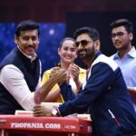Preeti Jhangiani Instagram - What a pleasure to have @ra_rathore Olympic Silver Medlaist, Ex Sports Minister, Member of Parliament and a huge inspiration along with his son Manavaditya Rathore visit us at @propanjaleague 🙏🏻 His words and support meant a lot to all of us especially the athletes 🙏🏻 #propanjaleague is now showing on @sonysportsnetwork @doordarshansports and @fancode #armwrestling Indira Gandhi Stadium New Delhi